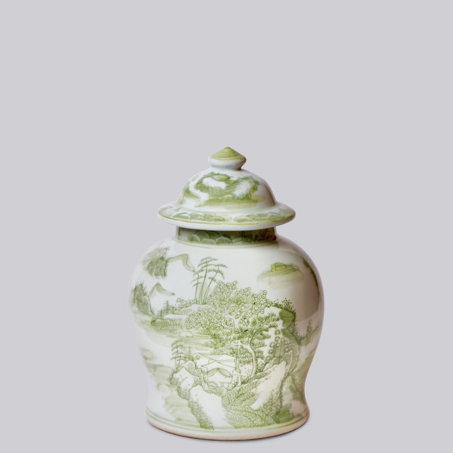 GREEN AND WHITE RIVER LANDSCAPE SMALL PORCELAIN GINGER JAR (C564